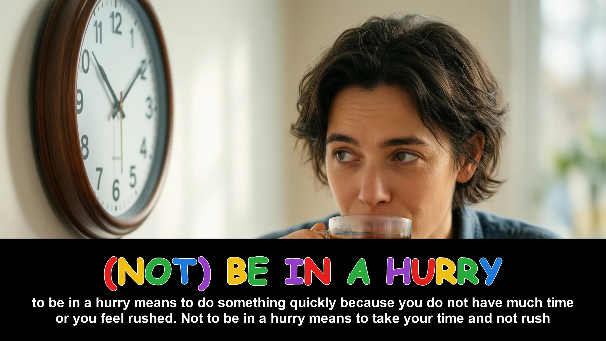 English Illustration for (not) be in a hurry